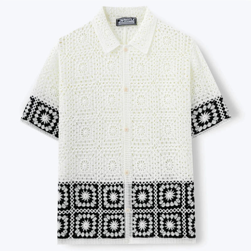 Geometric Openwork Knit Shirt
