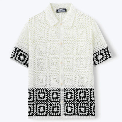 Geometric Openwork Knit Shirt