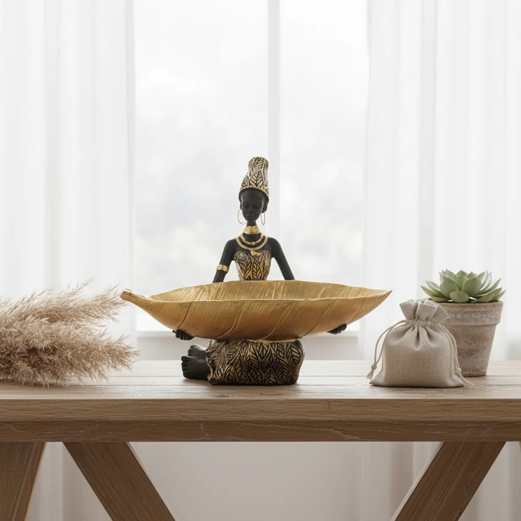 African Seated Figure Tray Sculpture