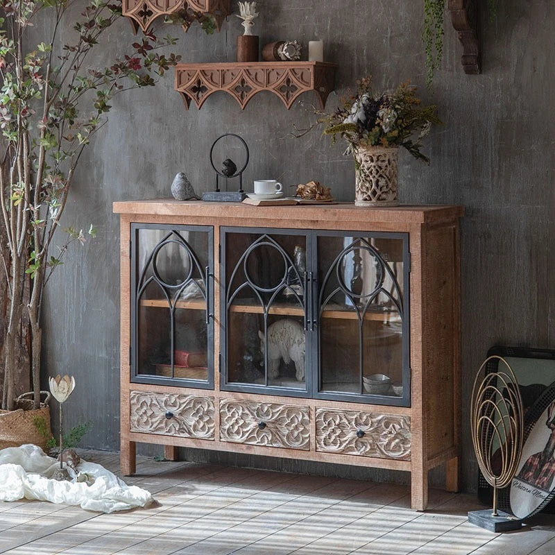 American Retro Carved Glass Wine Cabinet