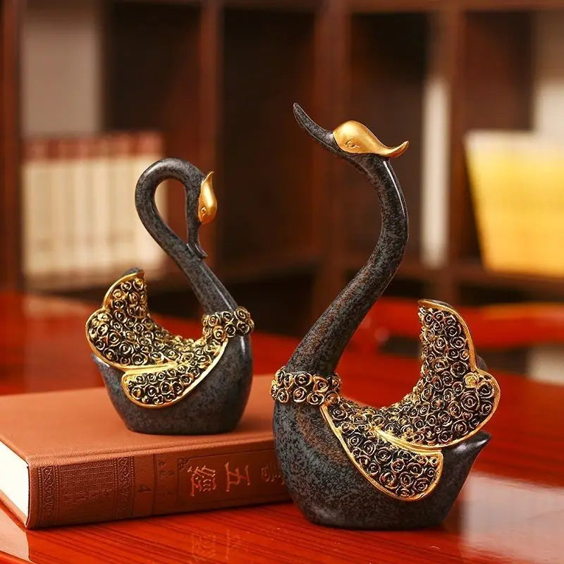 The Grace Pair - Geometric Swan Sculpture Set in Modern Resin