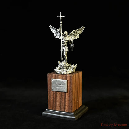Saint Michael Warrior Figure on Walnut Pedestal