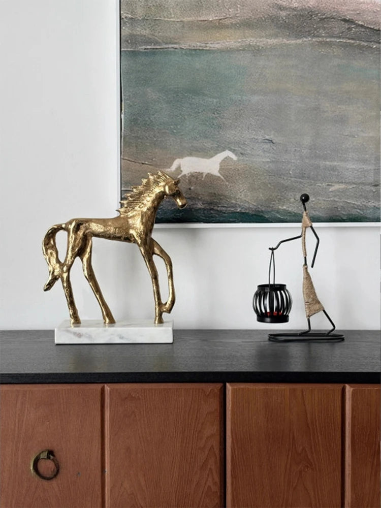 The Dash - Mid-Century Golden Horse Sculpture on Marble Base
