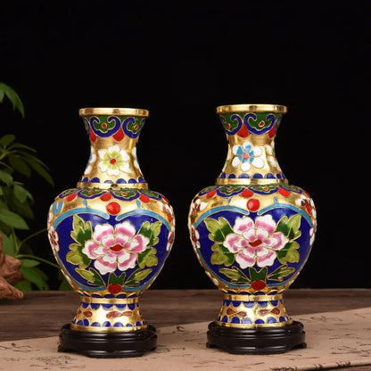 Imperial Pair - Cloisonné Enamel Vases with Floral Motifs