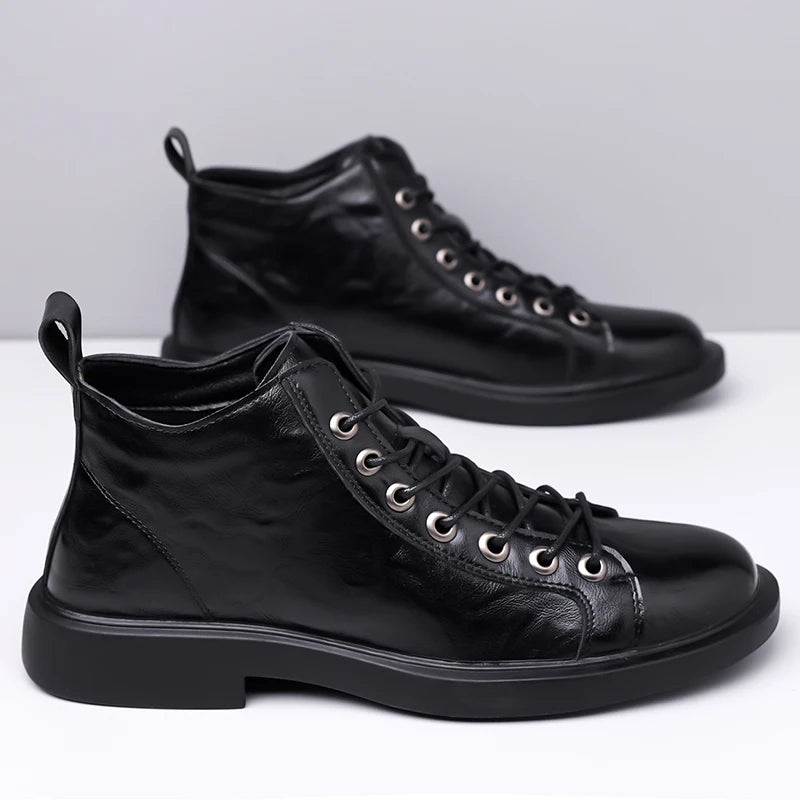 The Beckett — High-Top Lace-Up Boot in Tumbled Leather