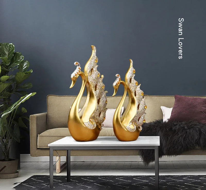 The Grace Pair - Geometric Swan Sculpture Set in Modern Resin