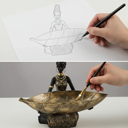 African Seated Figure Tray Sculpture