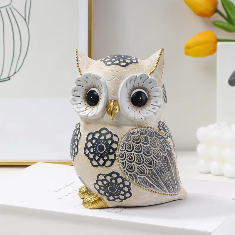 Floral Motif Owl Figurine