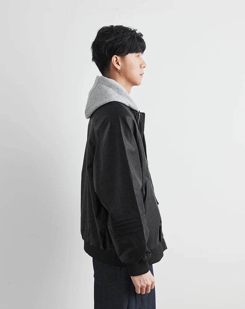 Faux Leather Motorcycle Jacket with Hood