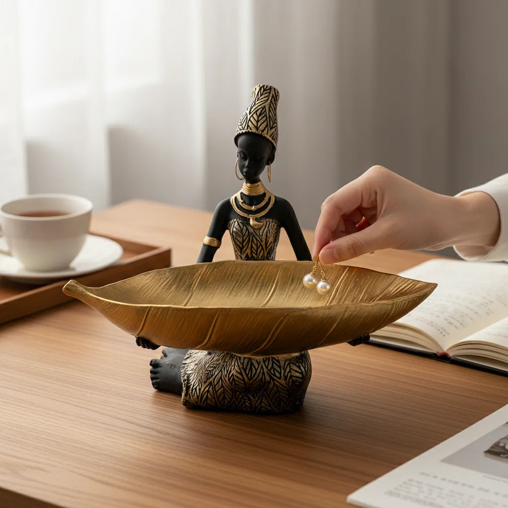 African Seated Figure Tray Sculpture