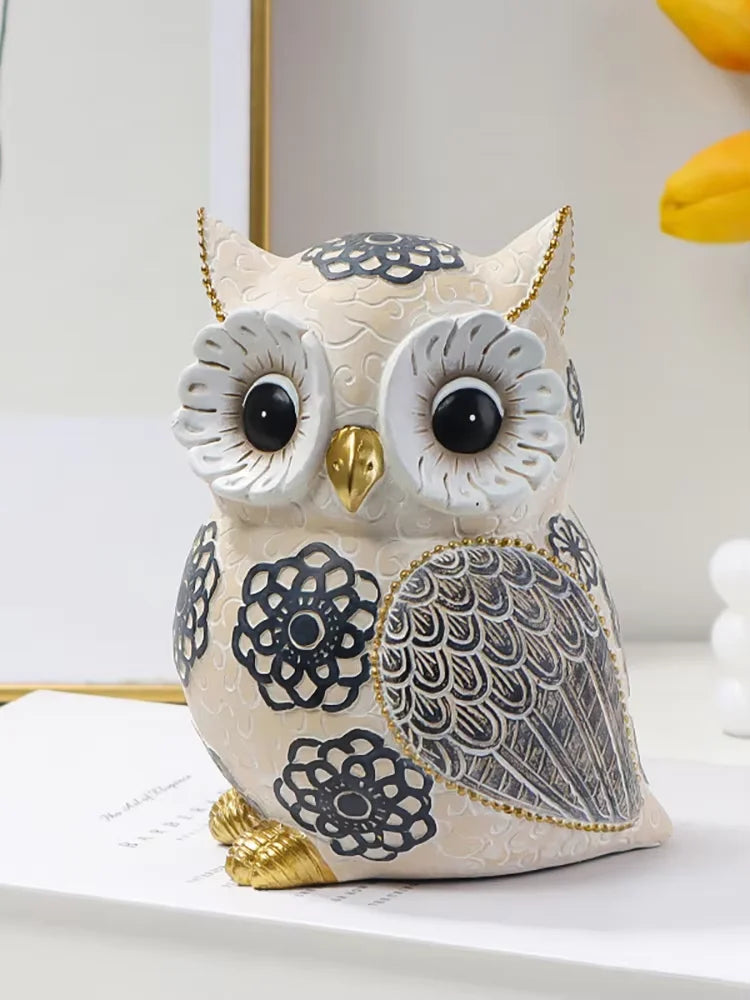 Floral Motif Owl Figurine