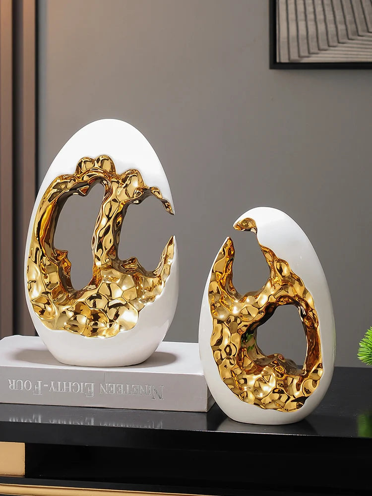 Egg Sculpture – Abstract Metallic Statement Piece