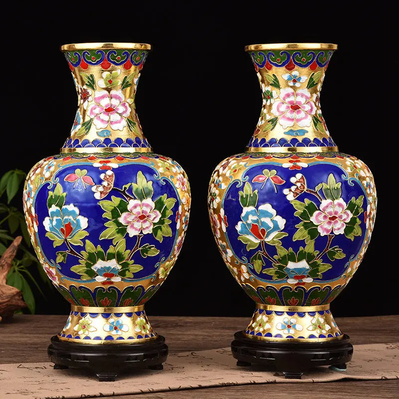 Imperial Pair - Cloisonné Enamel Vases with Floral Motifs
