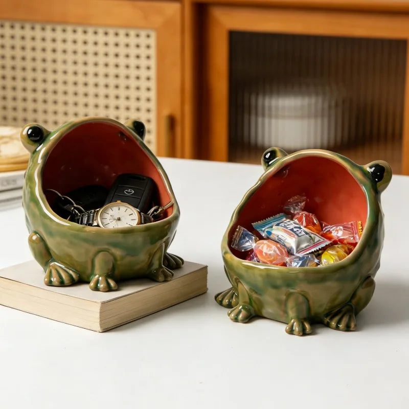 Enameled Ceramic Frog Storage Bowl