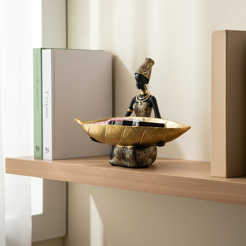 African Seated Figure Tray Sculpture