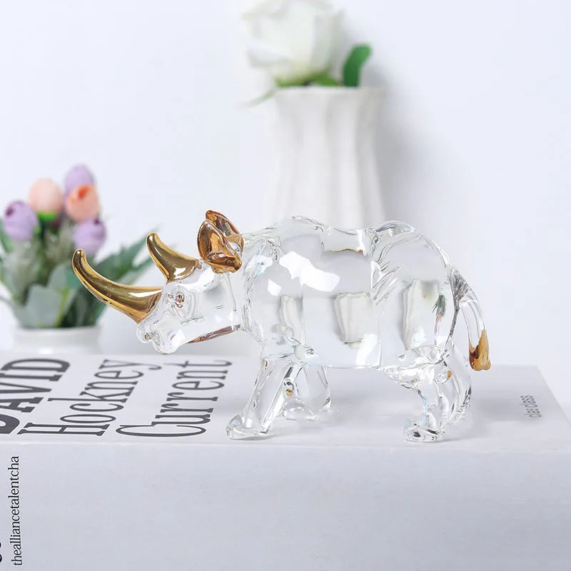 The Resilience - Crystal Rhinoceros with Gold-Accented Horn