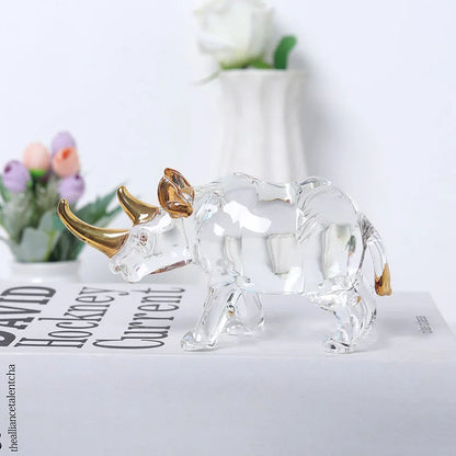 The Resilience - Crystal Rhinoceros with Gold-Accented Horn