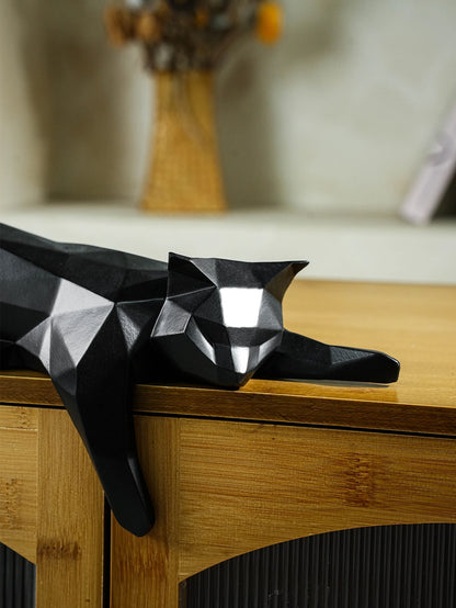 Felidae - Geometric Cat Sculpture in Modern Resin