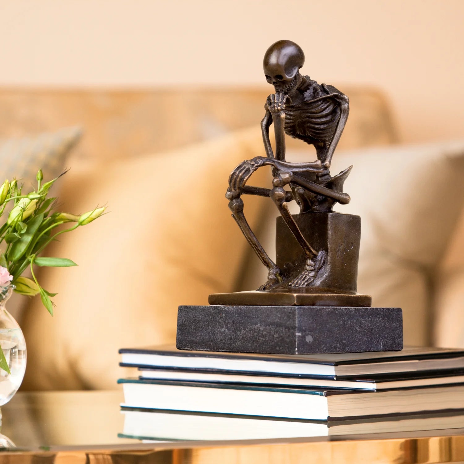 The Mortality - Skull Thinker Bronze Sculpture on Marble Base