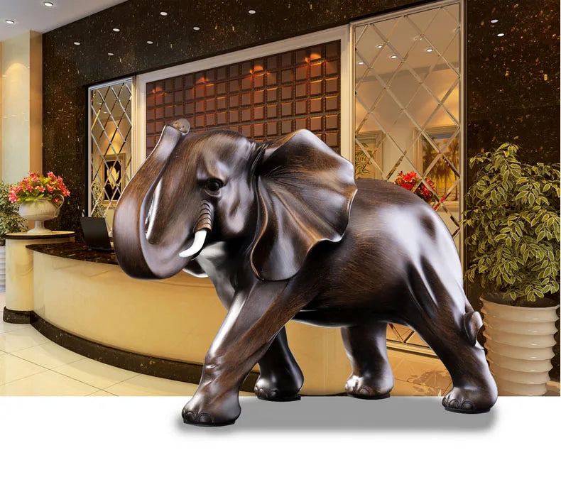 The Majestic Presence - Elephant Sculpture in Wood-Grain Resin