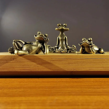 Miniature Brass Frog Incense Holder Sculpture