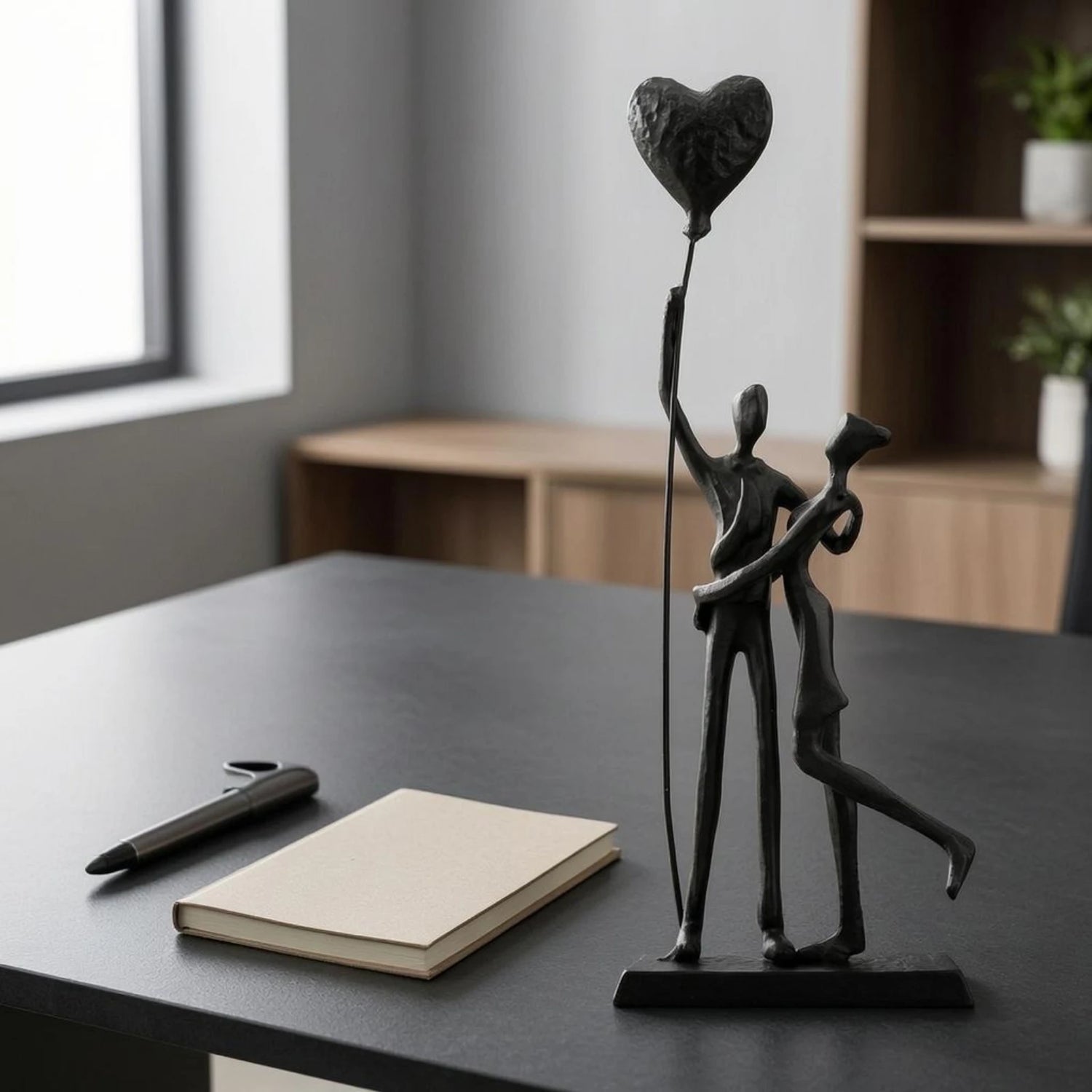 Heart Balloon Couple Cast Iron Figurine