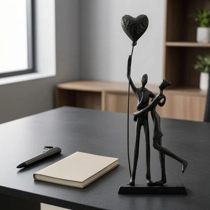 Heart Balloon Couple Cast Iron Figurine