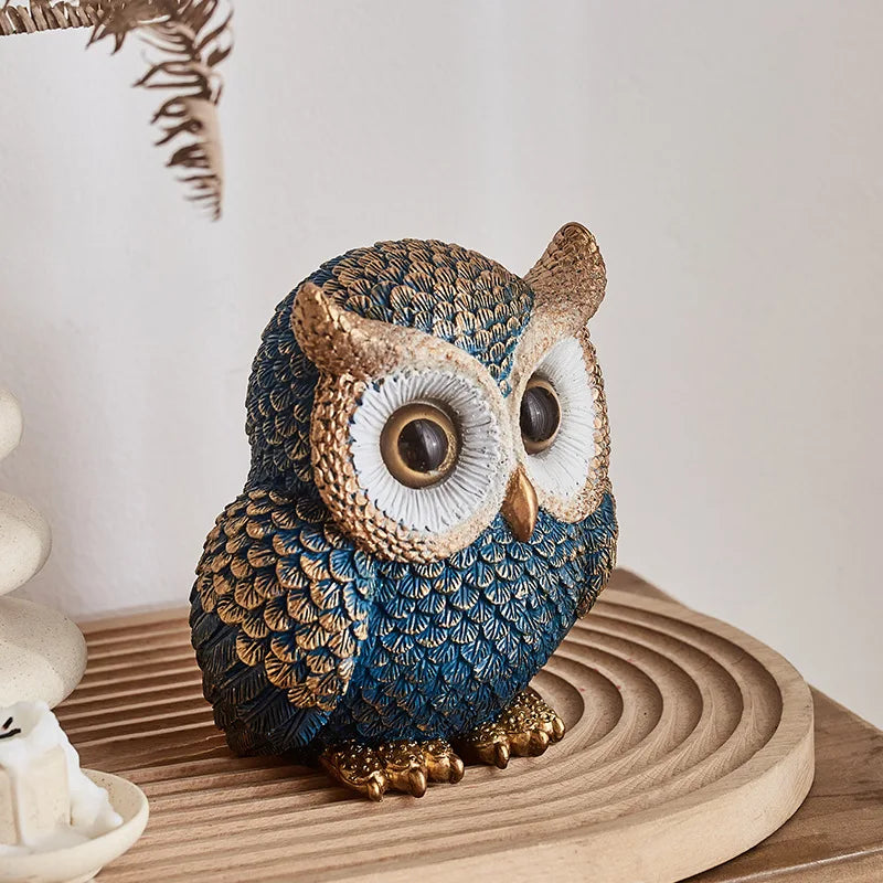 Rotund Owl Figurine – Deep Teal and Antique Gold