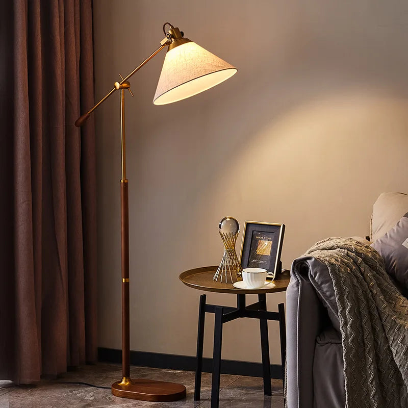 The Nordica - Walnut Wood &amp; Brass Floor Lamp