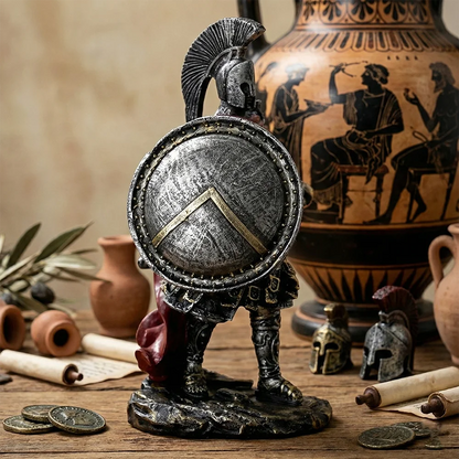 THE PAUSANIAS
Spartan Shield-Bearer Sculpture · Hand-Finished Resin