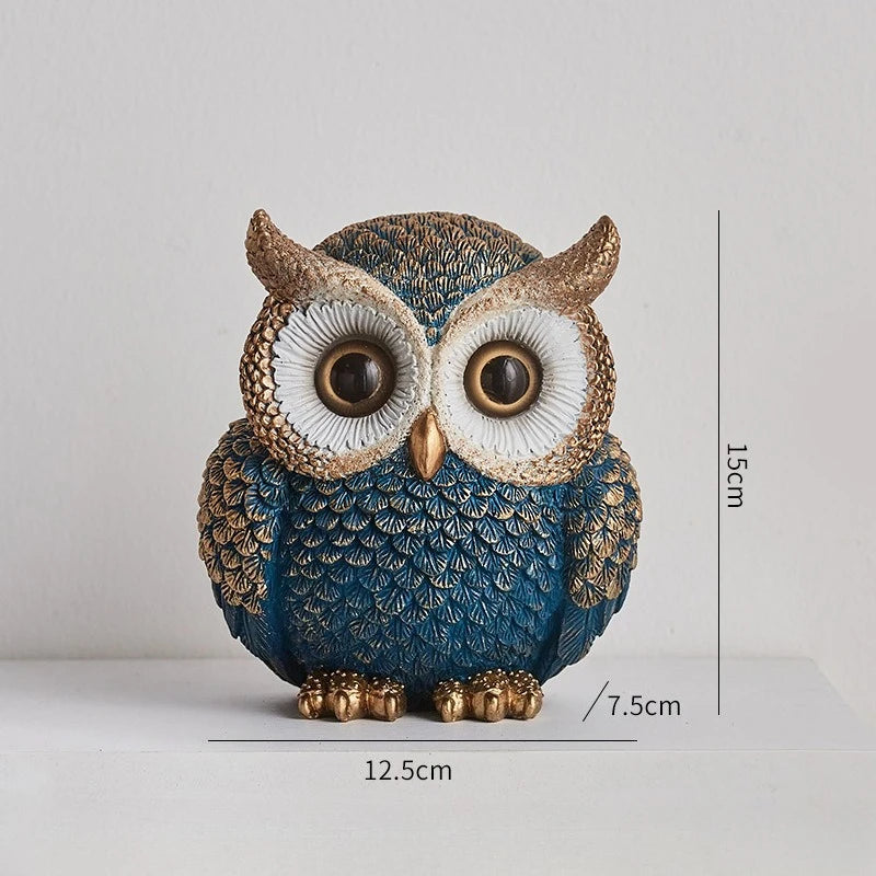 Rotund Owl Figurine – Deep Teal and Antique Gold
