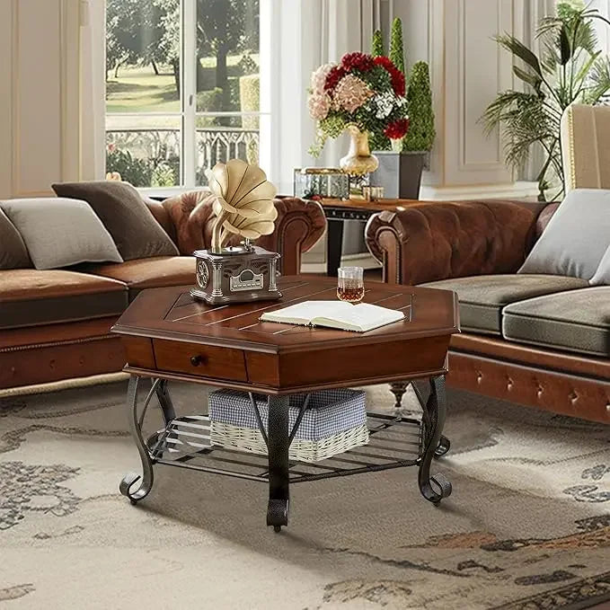 Vintage Glass Top Coffee Table Set