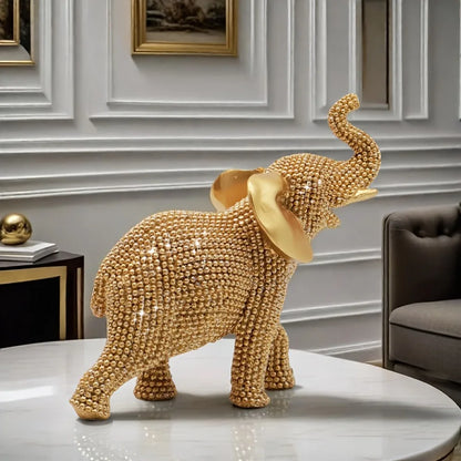 Textured Elephant Figurine – Gold Resin Prosperity Symbol