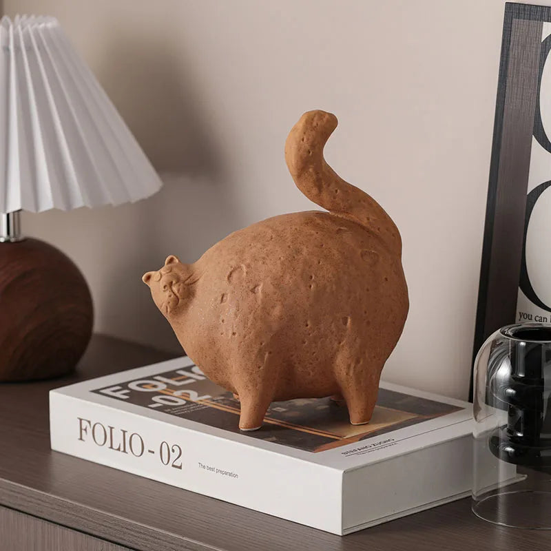 Ceramic Fat Cat Sculpture