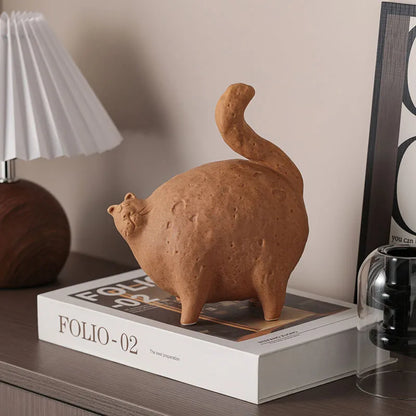 Ceramic Fat Cat Sculpture