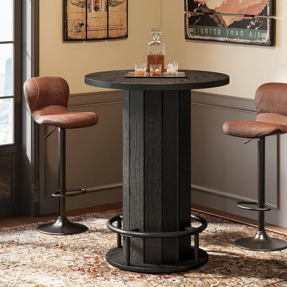 The Tavern - Round Bar Height Table with Fence Base and Footrest