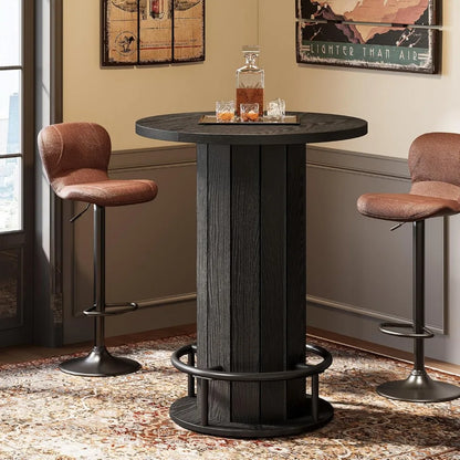The Tavern - Round Bar Height Table with Fence Base and Footrest