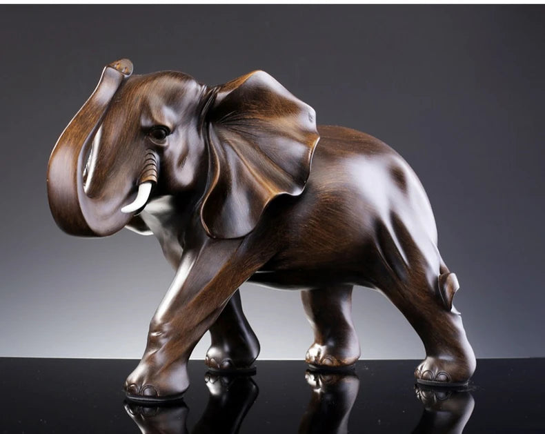 The Majestic Presence - Elephant Sculpture in Wood-Grain Resin
