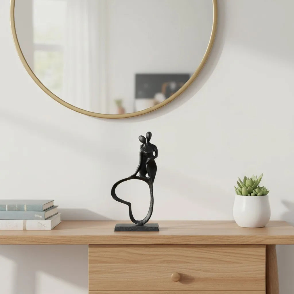 Heart Silhouette Couple Cast Iron Sculpture