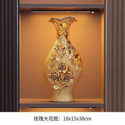VASE WITH RAISED GOLD FLOWERS | 15-Inch Baroque Relief Sculpture