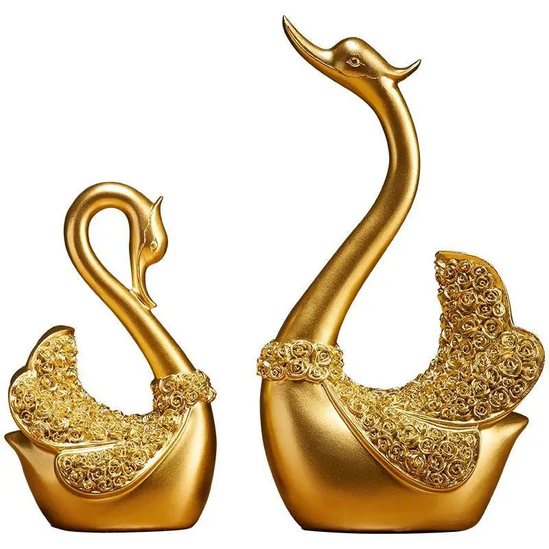 The Grace Pair - Geometric Swan Sculpture Set in Modern Resin
