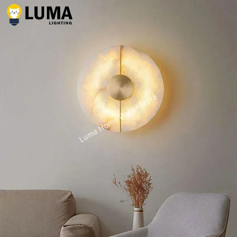 Round Alabaster Marble Wall Sconce