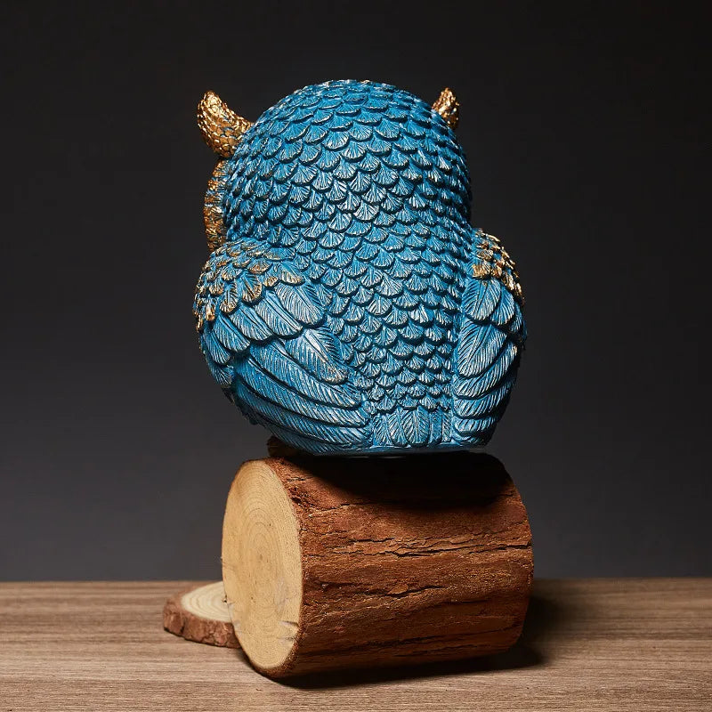 Rotund Owl Figurine – Deep Teal and Antique Gold