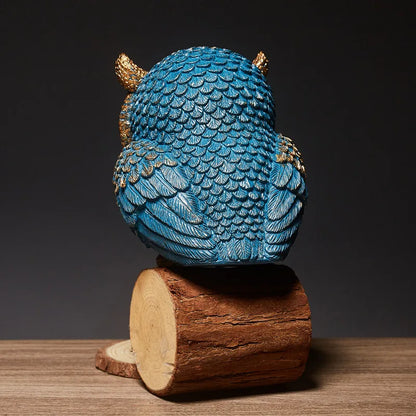 Rotund Owl Figurine – Deep Teal and Antique Gold