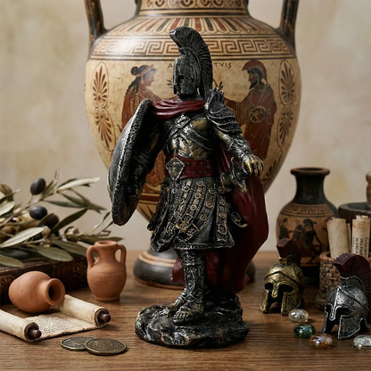 THE PAUSANIAS
Spartan Shield-Bearer Sculpture · Hand-Finished Resin