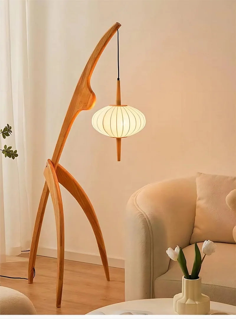Walnut Wood Japanese-Style Floor Lamp