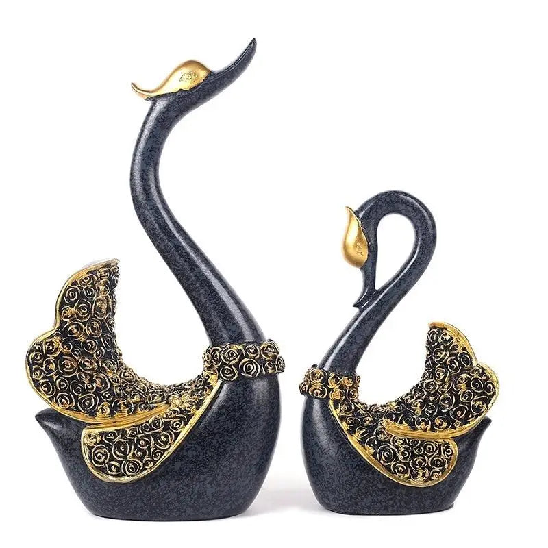The Grace Pair - Geometric Swan Sculpture Set in Modern Resin