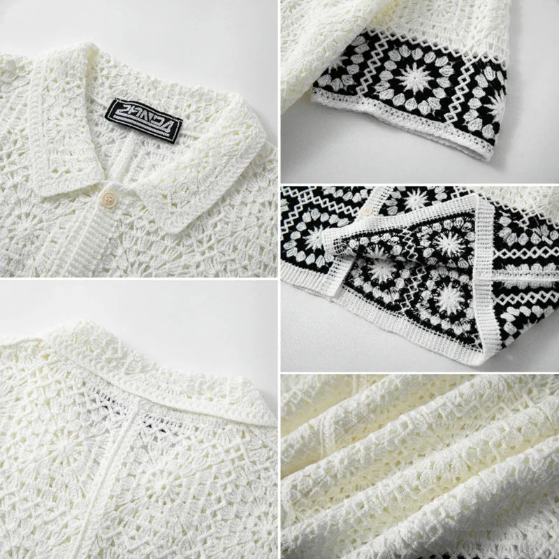 Geometric Openwork Knit Shirt