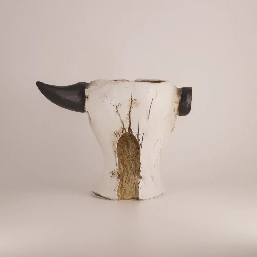 Bull Skull Resin Planter