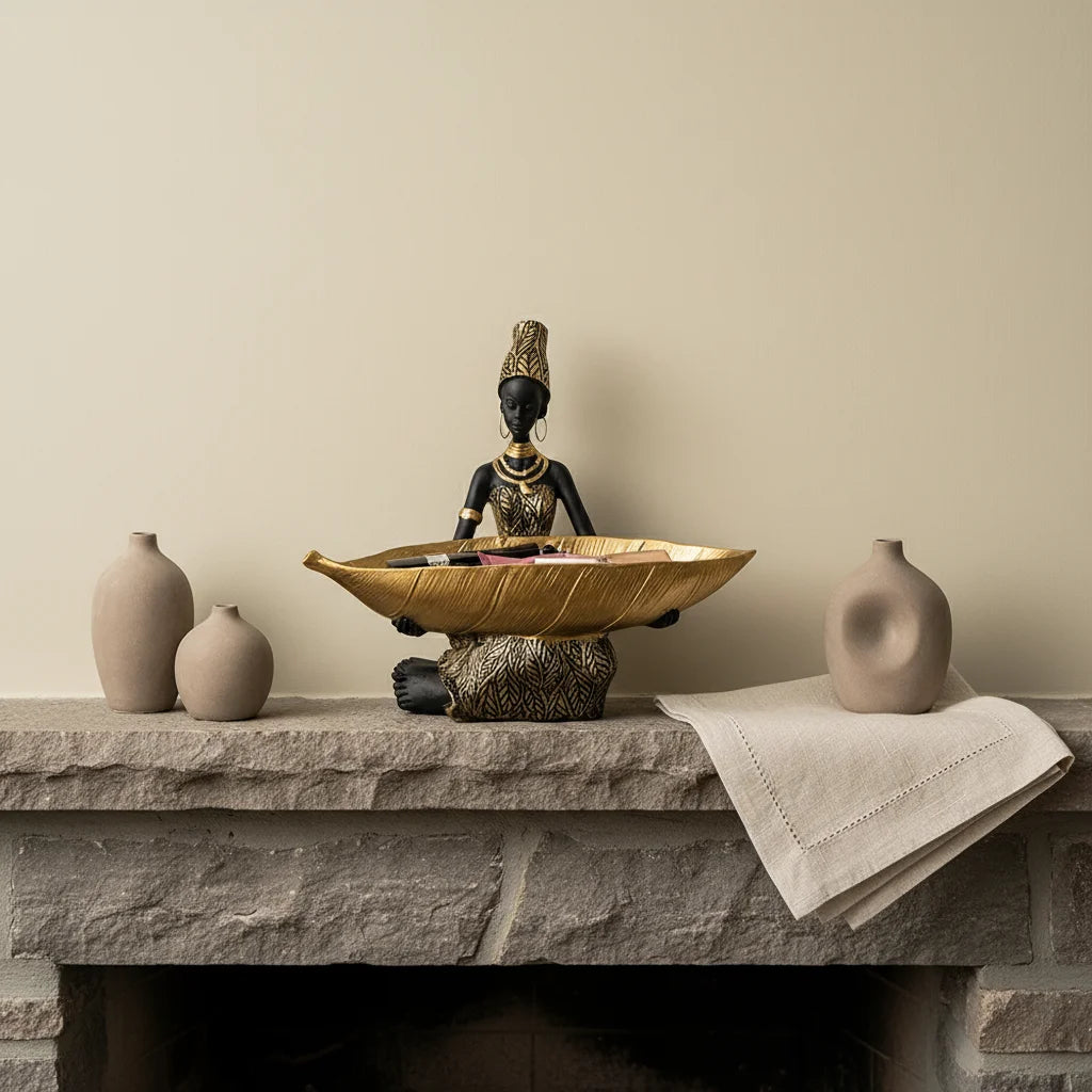African Seated Figure Tray Sculpture
